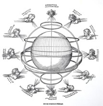 The Armillary Sphere. The globe surrounded by seven circles and twelve wind gods, woodcut by