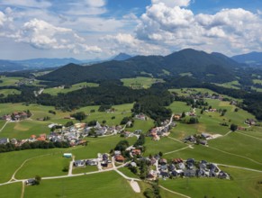 Drone image, village of Koppl, Osterhorngruppe, Flachgau, province of Salzburg, Austria, Europe