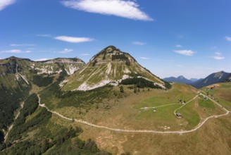 Drone shot, mountain landscape, Genneralm with Gennerhorn, Osterhorngruppe, Salzkammergut, Land