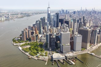 New York City Manhattan skyline with World Trade Center skyscraper aerial view in New York, USA,