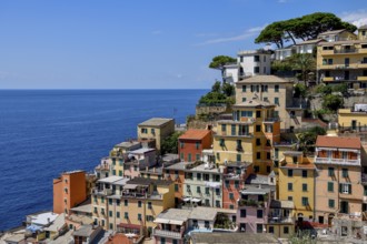 Fishing village of Riomaggiore, village view, Cinque Terre, province of La Spezia, Liguria, Italy,