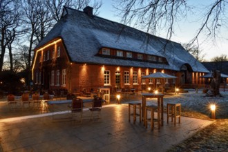 Thansen Manor, blue hour, Soderstorf, Lüneburg Heath nature Park, Lüneburg County, Lower Saxony,