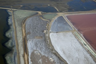 Saltworks, salt production, aerial view, Walfish Bay, Erongo region, Namibia, Africa