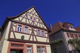 Half-timbered houses in the old town, birthplace of the Franconian poet Georg Scheuerlein,