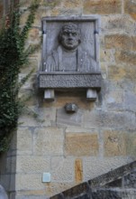 Veste Coburg, the stone relief of Martin Luther on the Luther Chapel, Coburg, Upper Franconia,