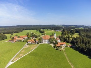 Aerial view of the pilgrimage church, Wieskirche, Steingaden, Romantic Road, Pfaffenwinkel, Upper