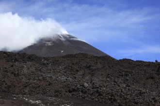 Etna, Etna, volcanic landscape and the smoking peak of Etna, Sicily, Italy, Europe