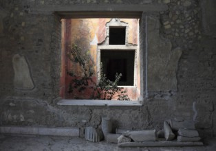 Villa of Poppea, view through window of the remains of the fresco decoration. Historic town of