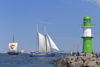 Sailing ships, pier lights, Unterwarnow, Hanse Sail, Warnemünde, Rostock, Mecklenburg-Western