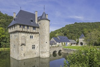 13th century Château des Carondelet, medieval moated donjon in the village Crupet, Assesse,