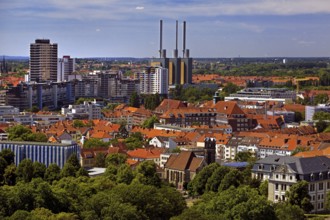 View of the Linden combined heat and power plant from the town hall tower, Hanover, Lower Saxony,