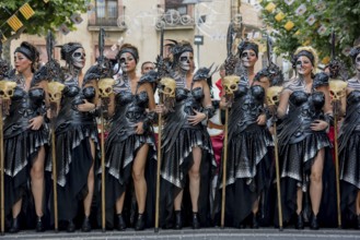 Women in historic clothing, Moors and Christians Parade, Moros y Cristianos, Jijona or Xixona,