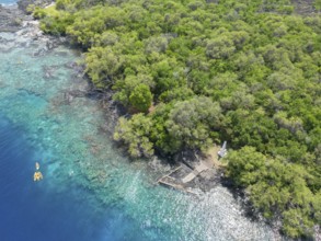 Aerial view of the Captain James Cook Monument, Captain Cook Monument Trail, Kealakekua Bay State