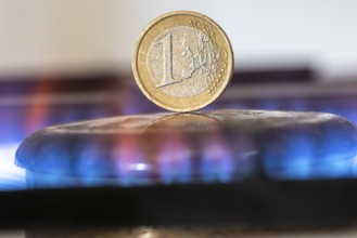 Gas flame, gas, gas price, 1-euro piece, symbolic image, Germany, Europe