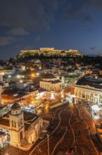 View over the old town of Athens, with Panagia Pantanassa Church, Tzisdarakis Mosque and Acropolis,