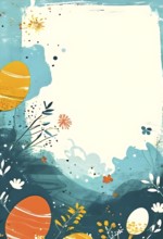 Abstract illustration of a Easter card with delicate colorful hand-drawn illustrations, empty space