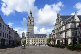 14th century Ghent Belfry and Saint Bavo square, Ghent, Flanders, Belgium, Europe