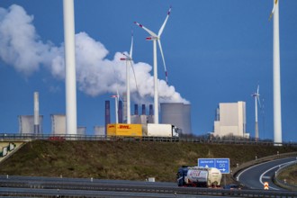 RWE Power Neurath lignite-fired power plant, RWE wind farm, Jackerath motorway junction, A44 and