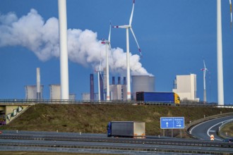 RWE Power Neurath lignite-fired power plant, RWE wind farm, Jackerath motorway junction, A44 and