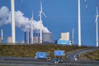 RWE Power Neurath lignite-fired power plant, RWE wind farm, Jackerath motorway junction, A44 and