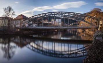 Bridge over the river Mur, Waasenbrücke, long exposure, panoramic shot, Leoben, Styria, Austria,