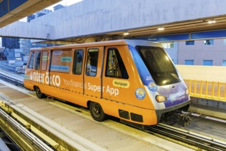 Miami Metromover People Mover train at the Riverwalk stop in Miami, USA, North America