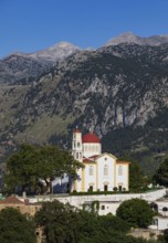 Mountain village of Lakkoi with Agios Antonios church, Crete, Greece, Europe