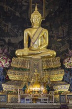 Golden Buddha statue, Bhumispara-mudra, Buddha Gautama at the moment of enlightenment, Wat