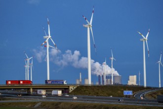 RWE Power Neurath lignite-fired power plant, RWE wind farm, Jackerath motorway junction, A44 and