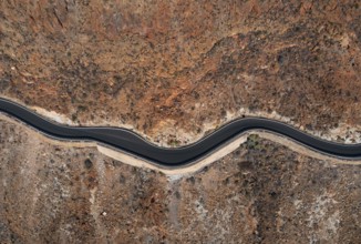 Drone shot, mountain road at the Degollade de las Yeguas viewpoint, Gran Canaria, Canary Islands,