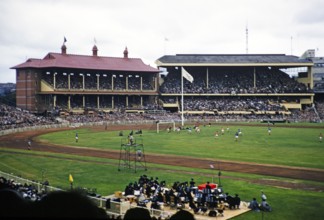 Football match in the stadium at the Summer Olympics, Melbourne, Australia, 1956, presumably the