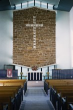 Interior view of the John Flynn Memorial Church, Alice Springs, Northern Territory, Australia 1956,