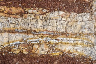 Various colourful rock layers in the rock, La Gomera, Canary Islands, Spain, Europe