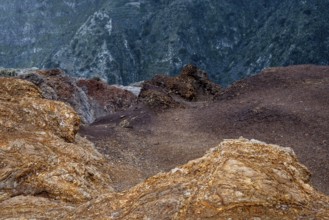 Different coloured rock layers in the rock, red earth, erosion, La Gomera, Canary Islands, Spain,