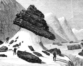 Erratic granite block on the Aar glacier in the valley near Gittannen, erratic boulder or foreign