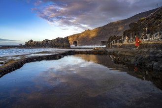 Evening at the natural swimming pool La Maceta, El Hierro, Canary Islands, Spain, Europe