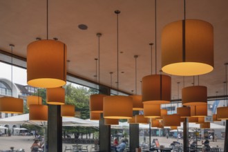 Ceiling lamps in a café, Bregenz, Vorarlberg, Austria, Europe