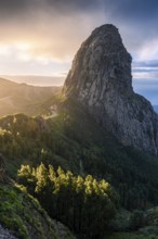 View of the Roque de Agando rock tower, one of La Gomera's landmarks, from the Mirador Roque de