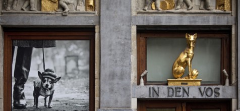 Baroque façade detail of the Guildhall In den Vox with photo exhibition by Elliott Erwitt,