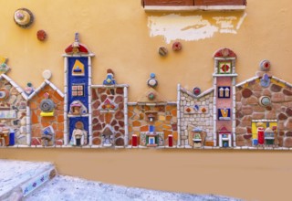 Mosaics and decorations at Cortile Carini alley, Sciacca, Agrigento district, Sicily, Italy, Europe