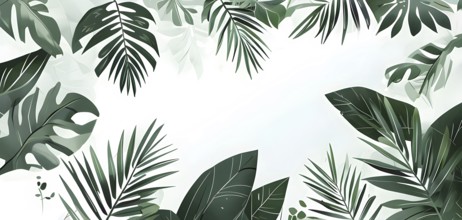 Collection of tropical leaves, foliage plant in green color with space background, AI generated