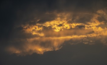 Dramatic clouds at sunset, black clouds, thunderstorm, Nxai Pan National Park, Botswana, Africa