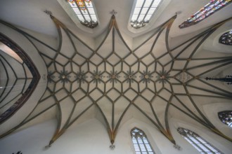 Vaults of the late Gothic church of St Martin, first built around 800, Memmingen, Bavaria, Germany,