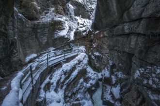 Winter, snowy landscape, hiking trail through the Breitachklamm gorge near Oberstdorf, Oberallgäu,