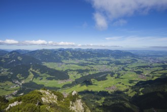 Panorama from the Rubihorn, 1957m, into the Illertal, Allgäu, Bavaria, Germany, Europe