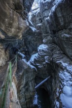 Winter, snowy landscape, hiking trail through the Breitachklamm gorge near Oberstdorf, Oberallgäu,