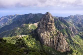 View of the Roque de Agando rock tower, one of La Gomera's landmarks, from the Mirador del Morro de