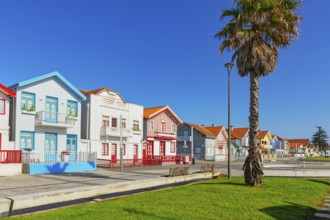 Traditional wooden striped houses, Costa Nova do Prado, Aveiro, Portugal, Europe