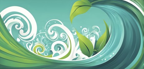 Illustration of swirling ocean waves and recycling symbols to represent clean oceans and