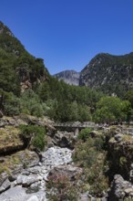 Bridge on the hiking trail through the Samaria Gorge, south coast, Crete, Greece, Europe